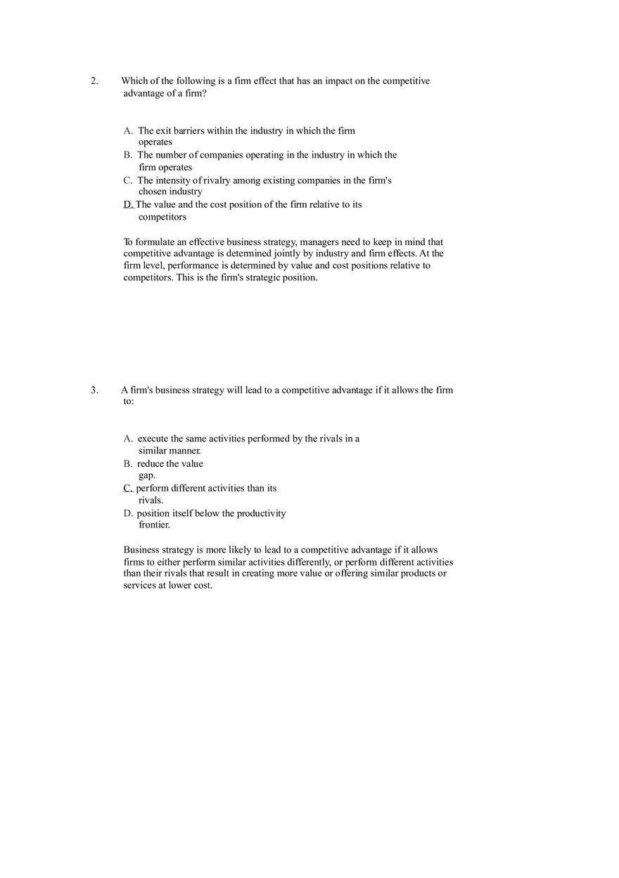 Differentiation, Cost Leadership, and Integration Answer Key Part 1 - Page 2