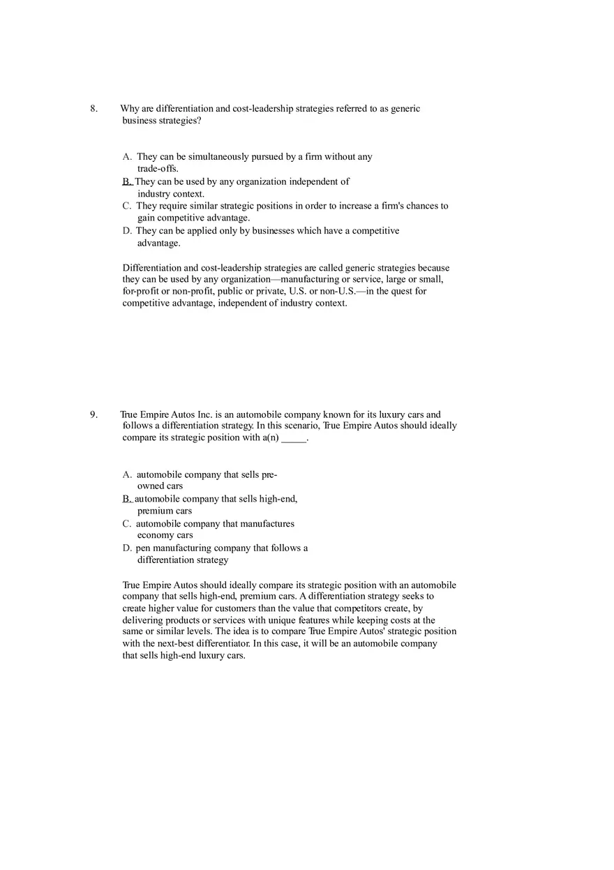 Differentiation, Cost Leadership, and Integration Answer Key Part 1 - Page 5
