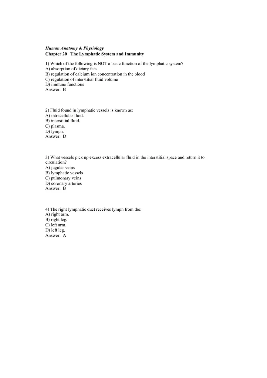 The Lymphatic System and Immunity Answer Key - Page 1