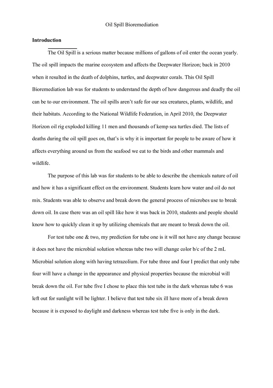 OIL Spill Bioremediation Lap Report - Page 1