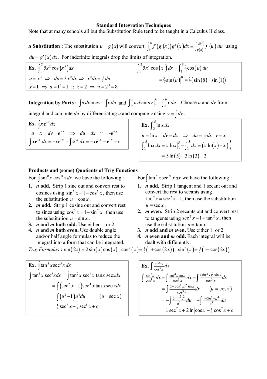 Calculus Cheat Sheet Integrals - Page 2