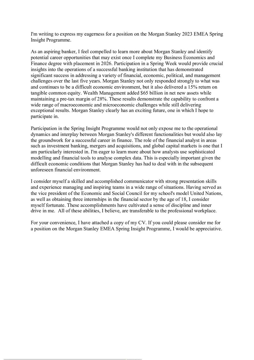 Morgan Stanley Cover Letter - Page 1