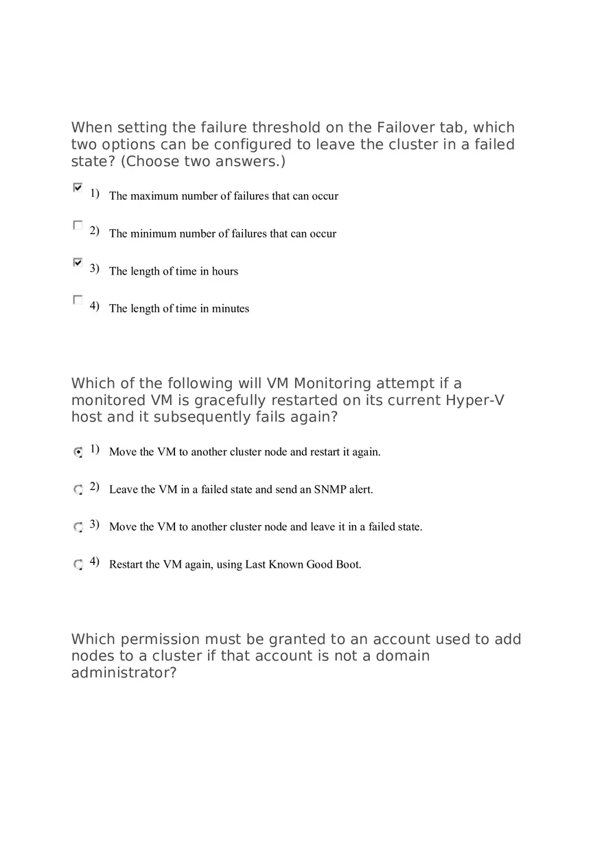 Failover Clustering and VM Monitoring in Hyper-V Environments Quiz - Page 1