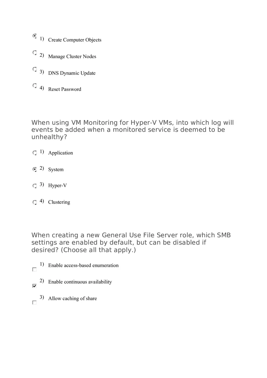 Failover Clustering and VM Monitoring in Hyper-V Environments Quiz - Page 2