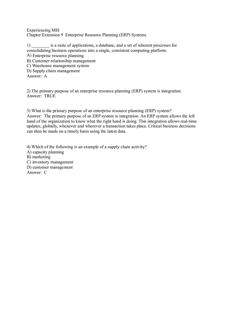 Enterprise Resource Planning (ERP) Systems (Answer Key) - Page 1