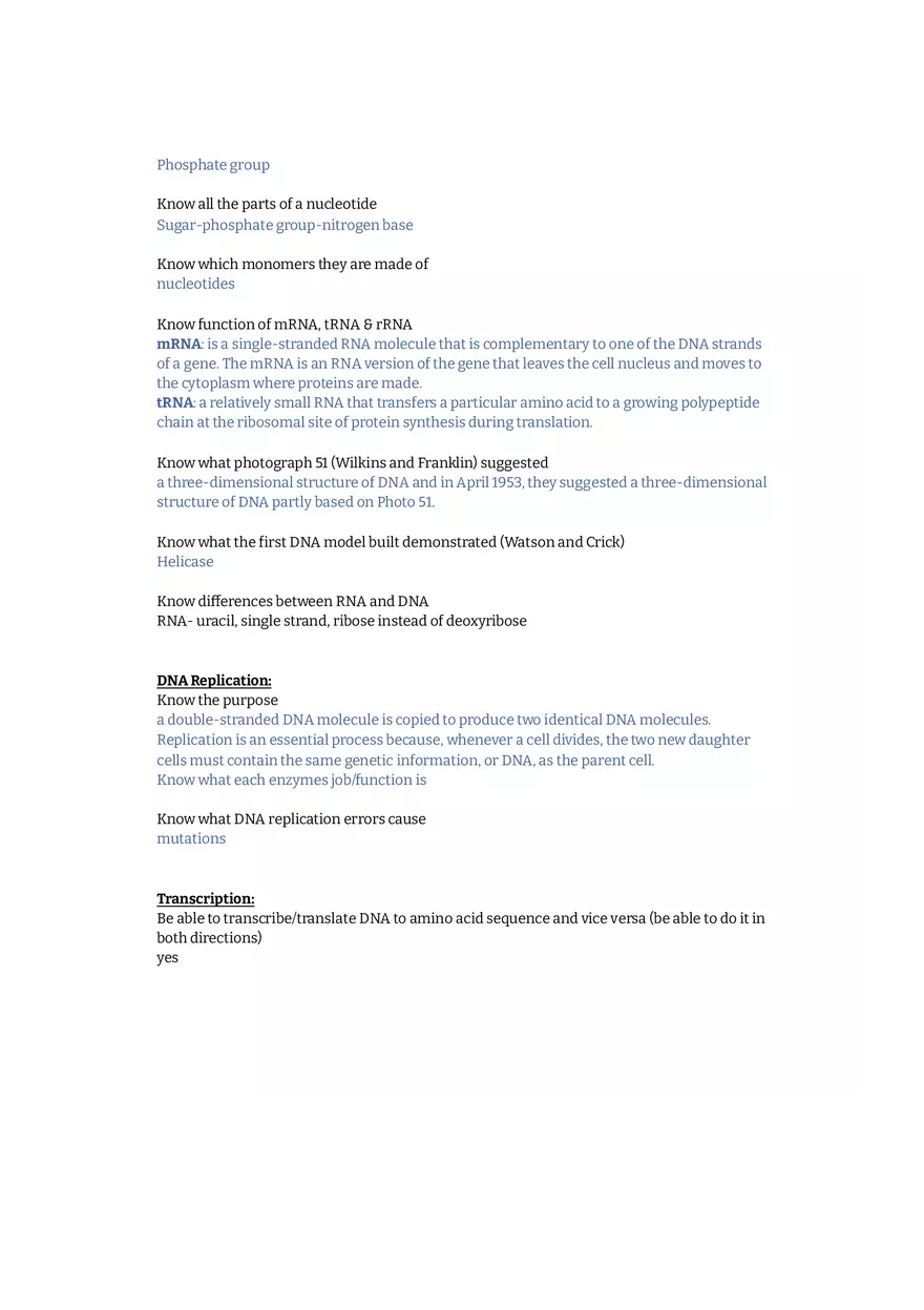 Honors DNA Unit Exam Study Guide - Page 2