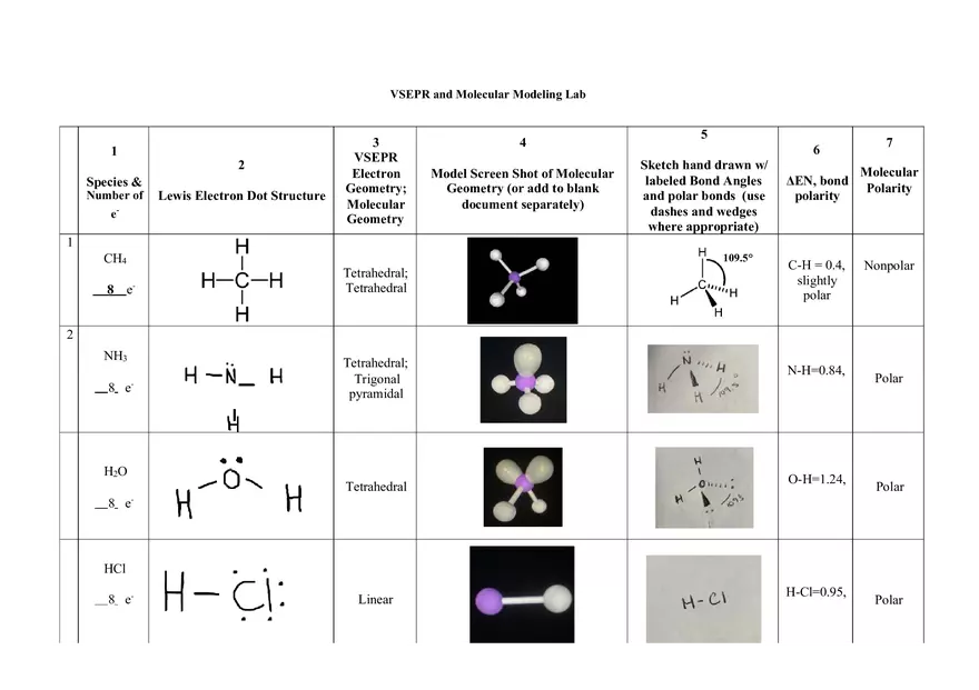 VSEPR and Molecular Modeling Lab - Page 4