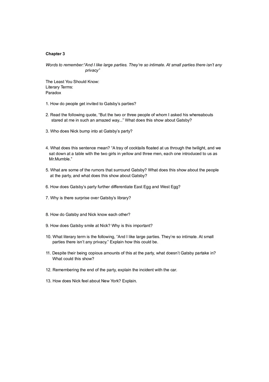 The Great Gatsby Study Guide - Page 3