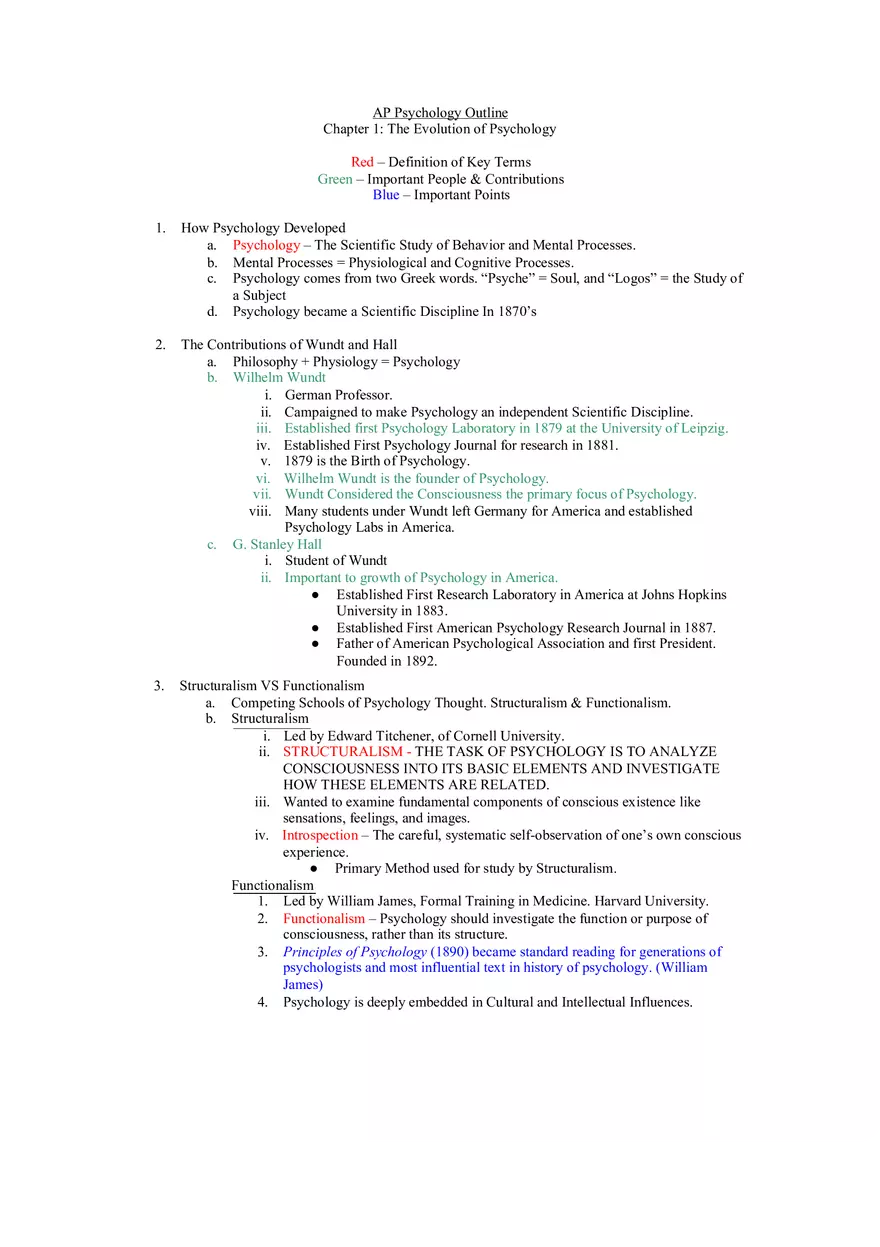 The Evolution of Psychology Outline - Page 1