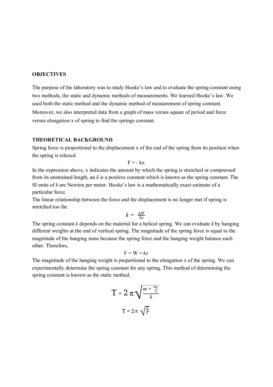 Hooke's Law and Spring Constant - Page 2