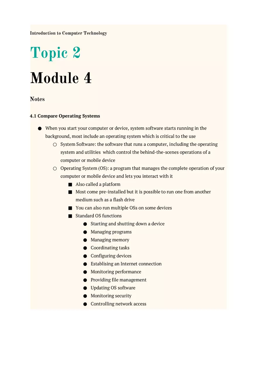 Introduction to Computer Technology Module 4 Notes - Page 1