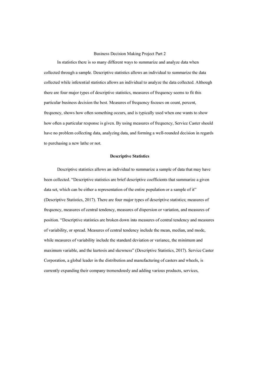 Business Decision Making Project Part 2 - Page 1