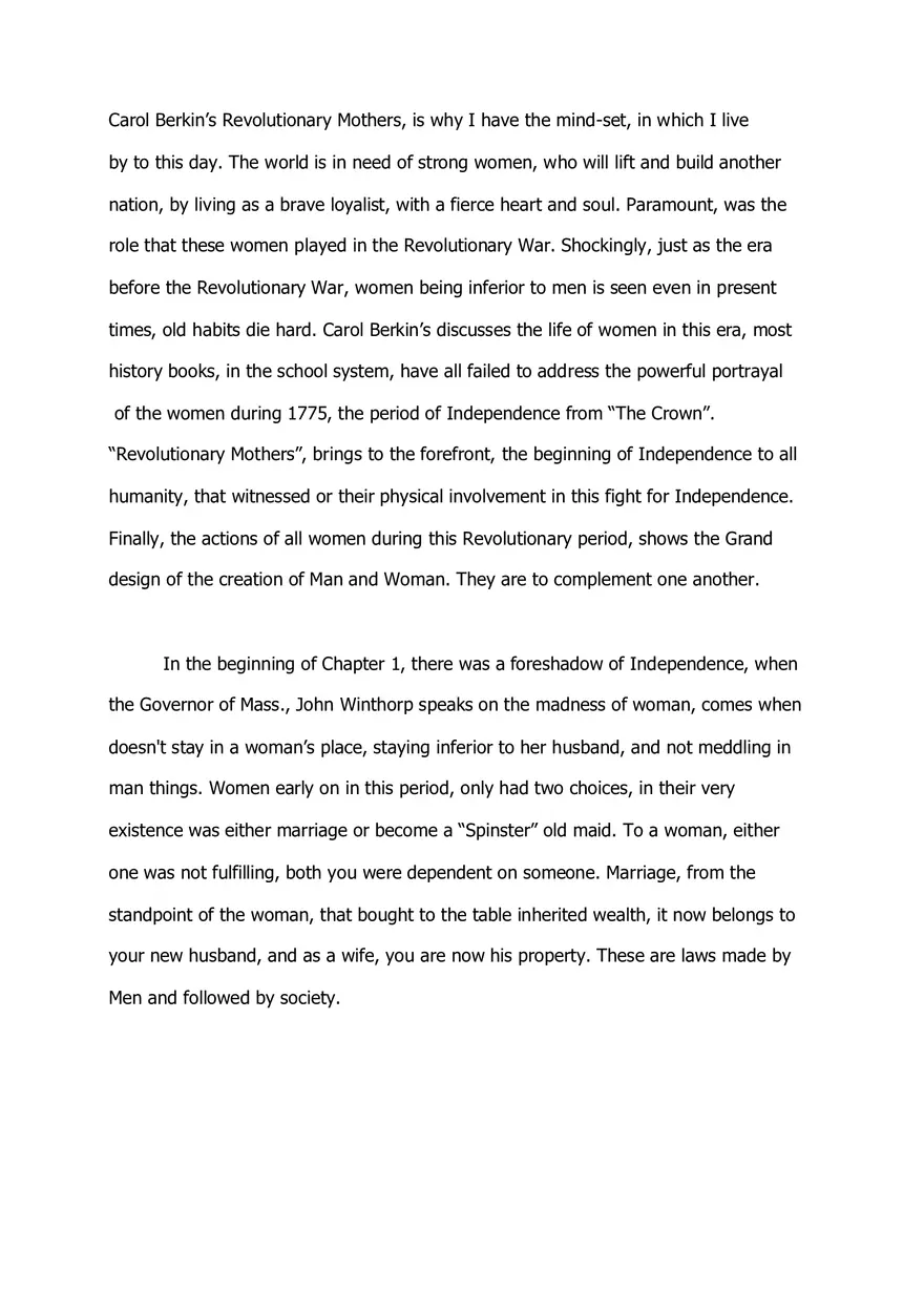 Revolutionary Mothers Essay - Page 1