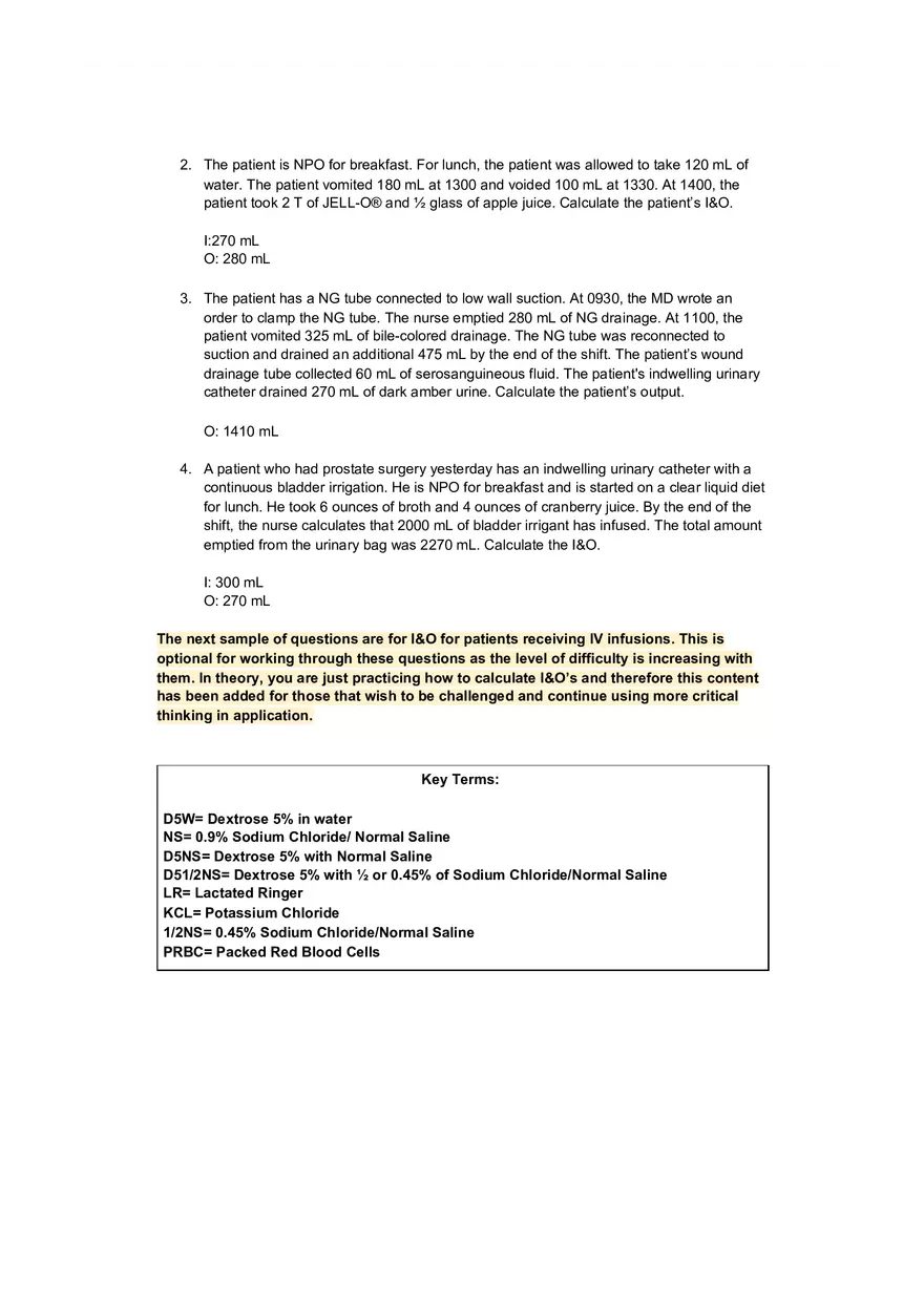 Intake Output Practice Answer Key - Page 2