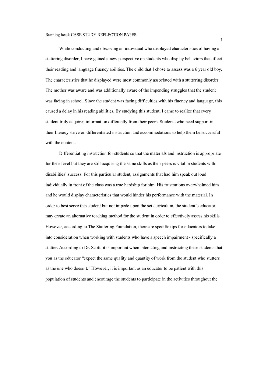Essay 5 Case Study Reflection Paper - Page 1