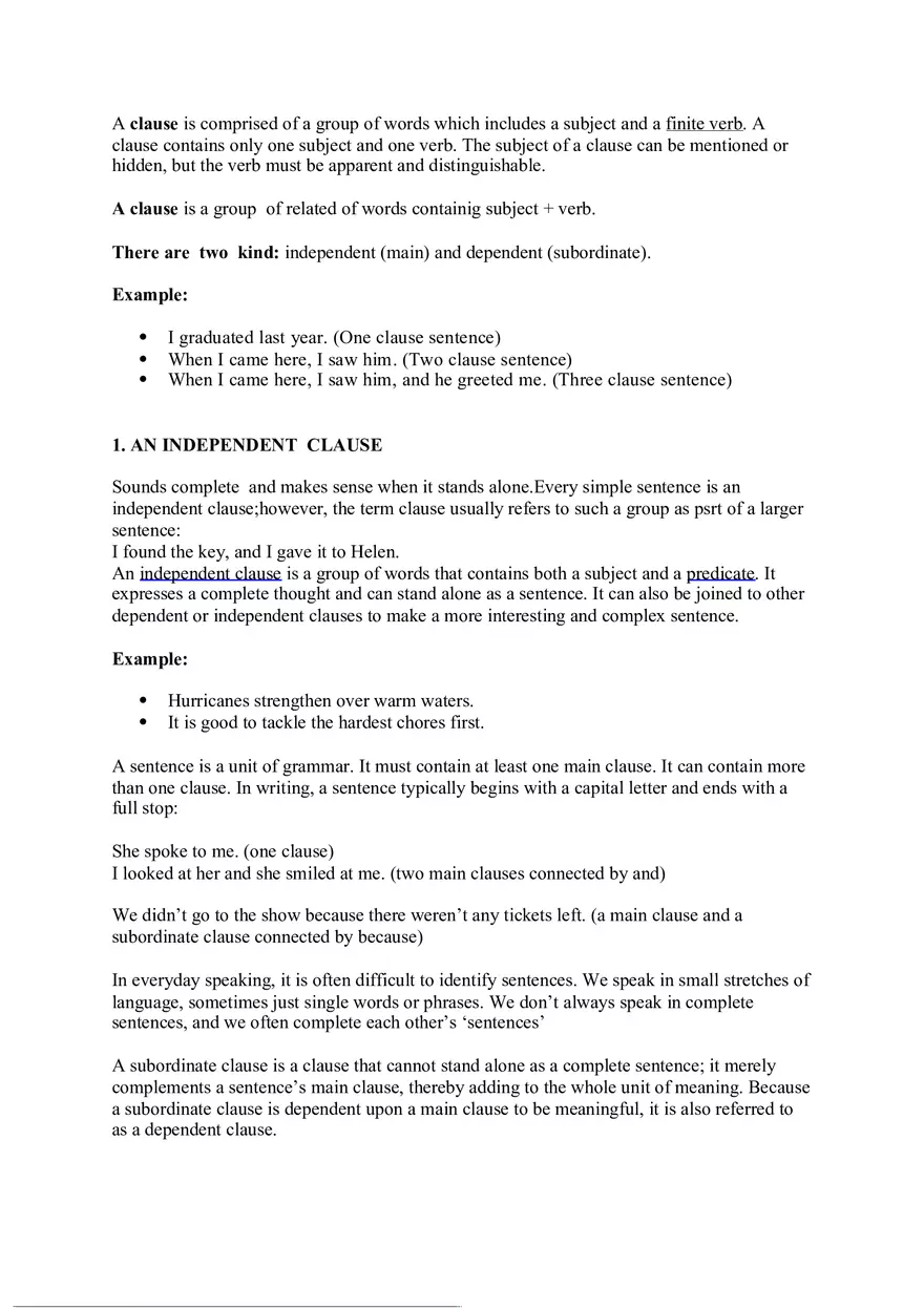A Clause is a Group of Related of Words Containig Subject - Page 1