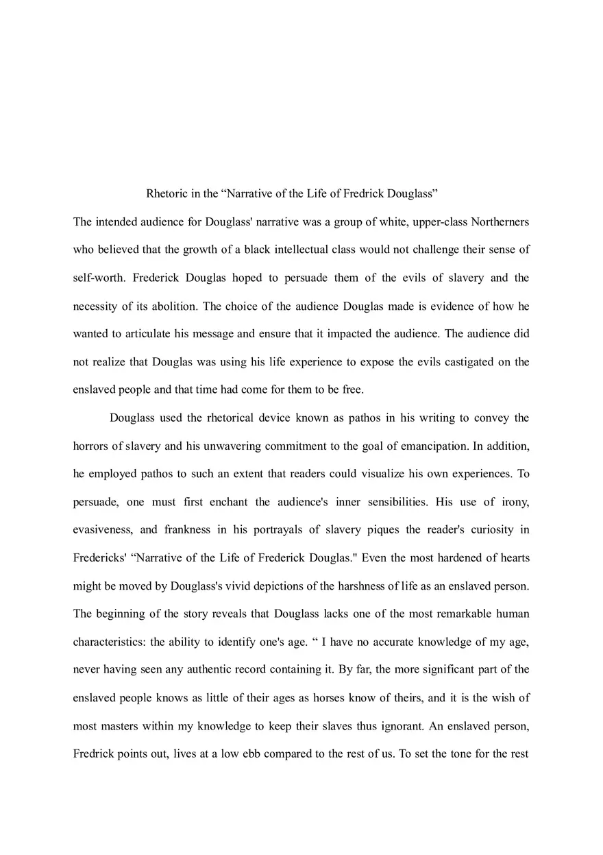Frederick Douglass Rhetorical Analysis Essay - Page 1