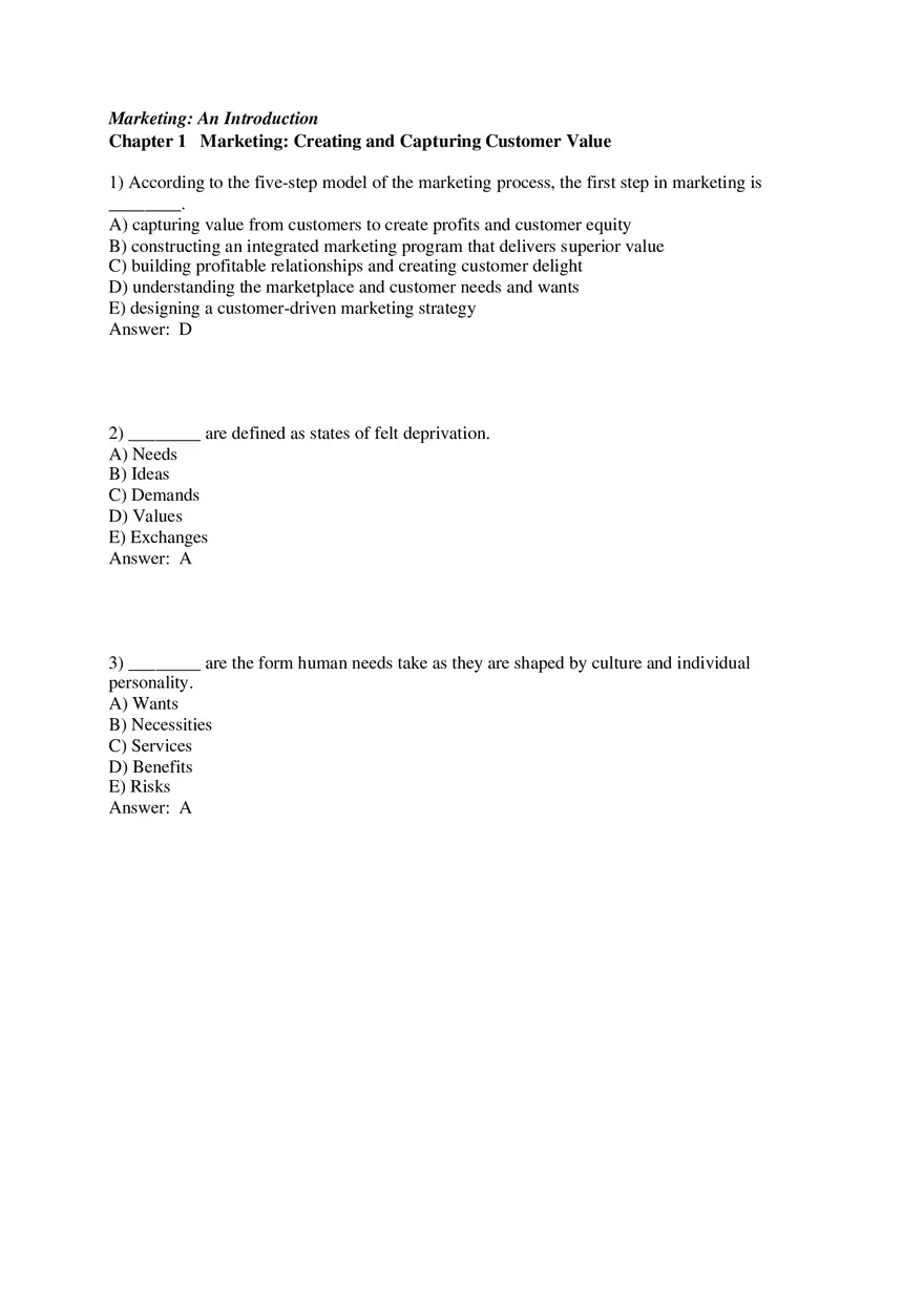 Marketing - Creating and Capturing Customer Value Part 1 - Page 1