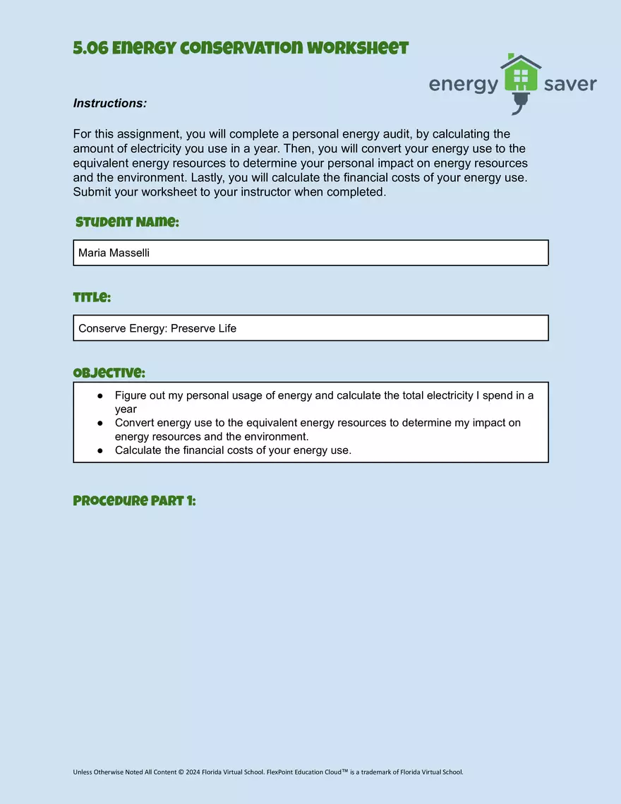 APES 5.06 Energy Conservation Worksheet - Page 1