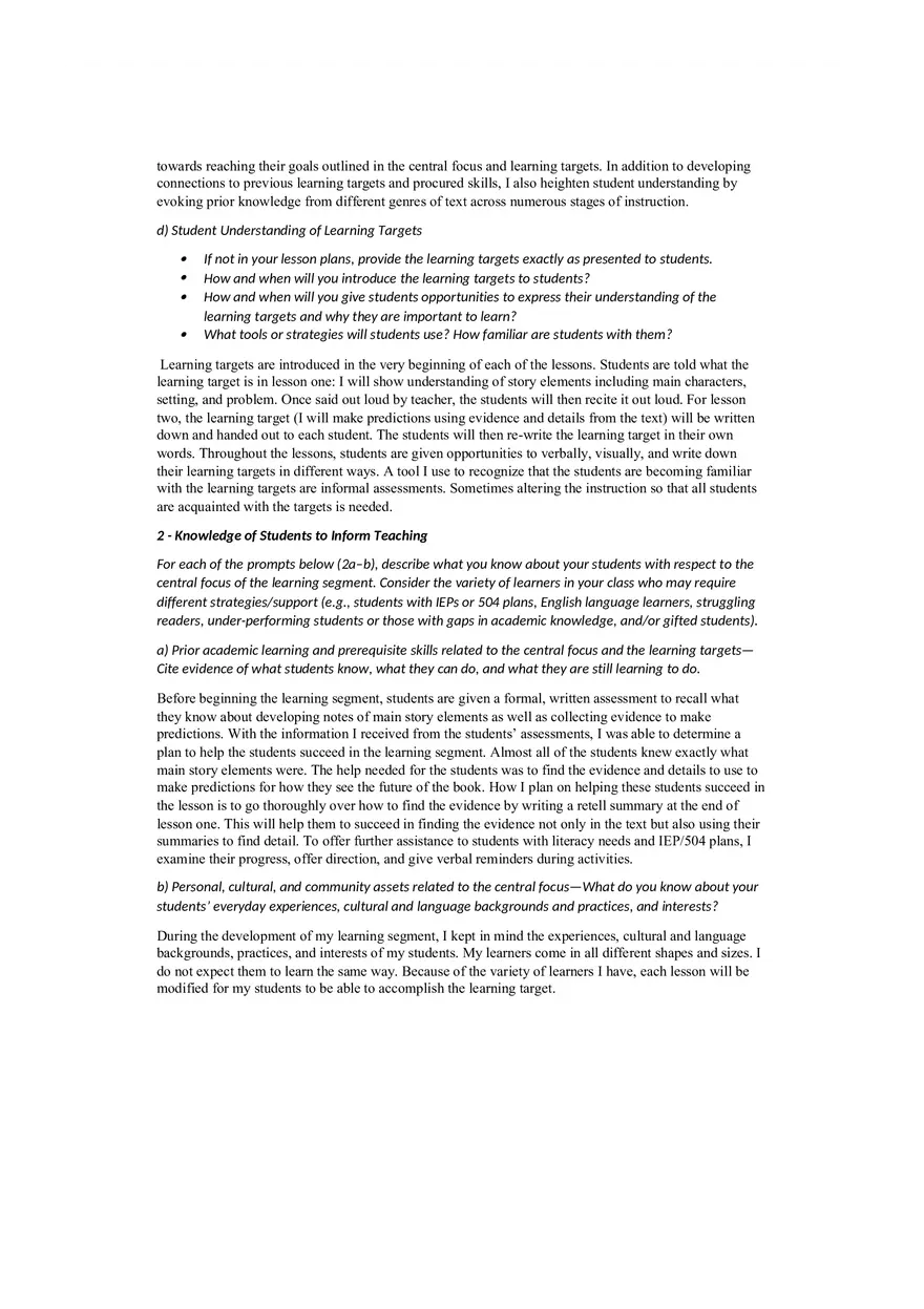 Planning Commentary Elementary Literacy - Page 2