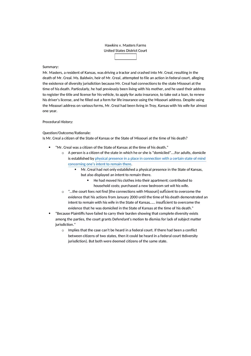 Hawkins v Masters Farms - Page 1