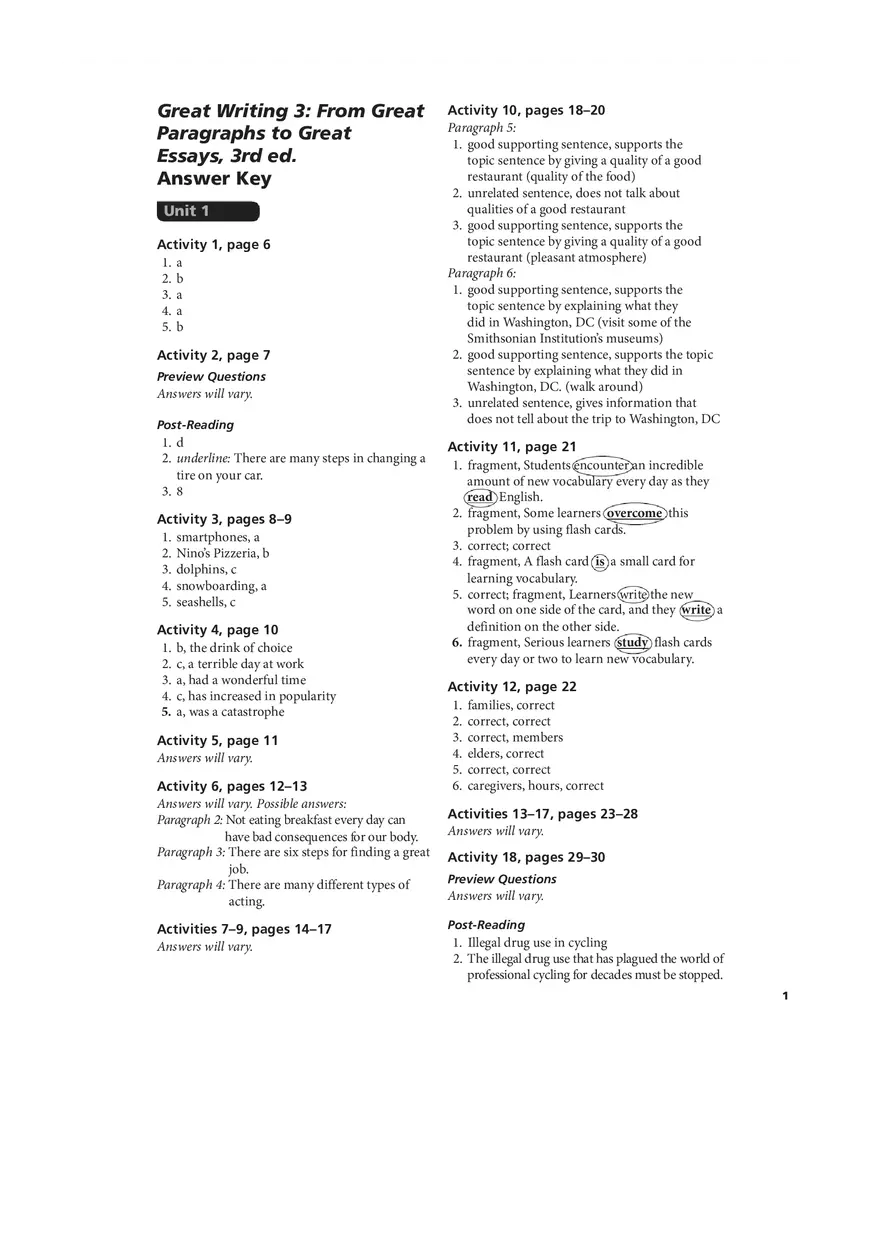 Great Writing Third Ed Answer Key - Page 1