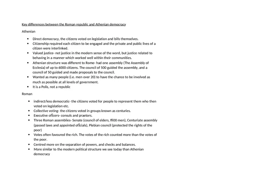 Key Differences Between the Roman Republic and Athenian Democracy - Page 1