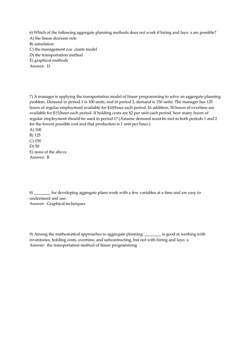 Aggregate Planning and S&OP Answer Key Part 2 - Page 9