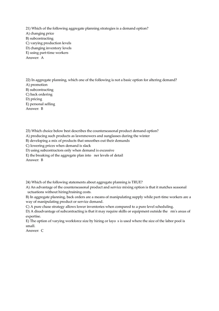 Aggregate Planning and S&OP Answer Key Part 2 - Page 1