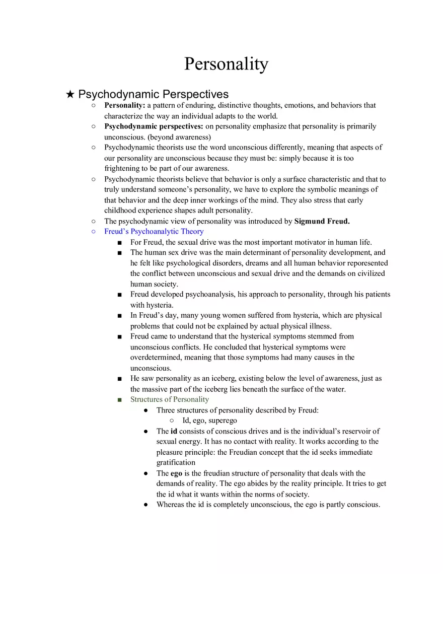 Personality Lecture Notes 12 - Page 1