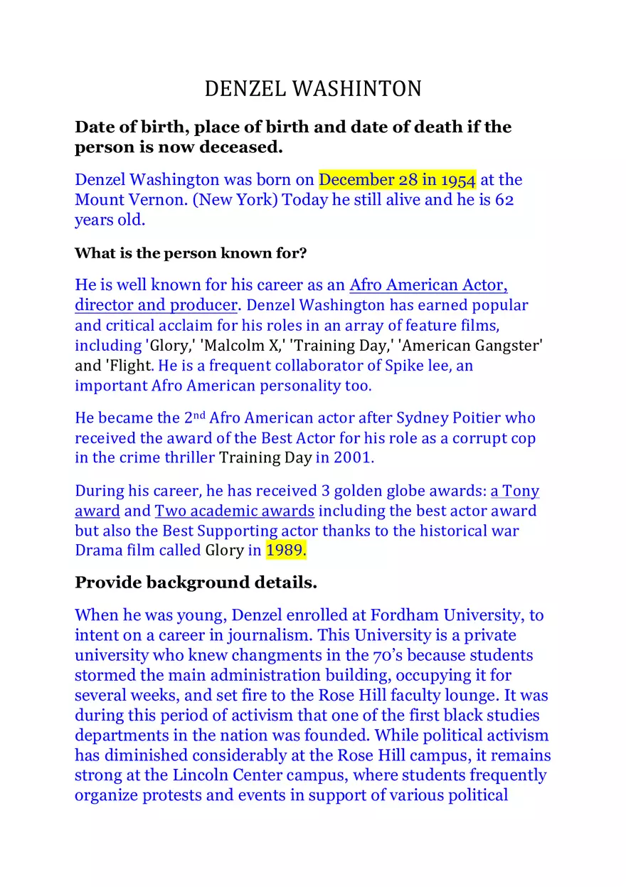 Biography of Denzel Washington - Page 1