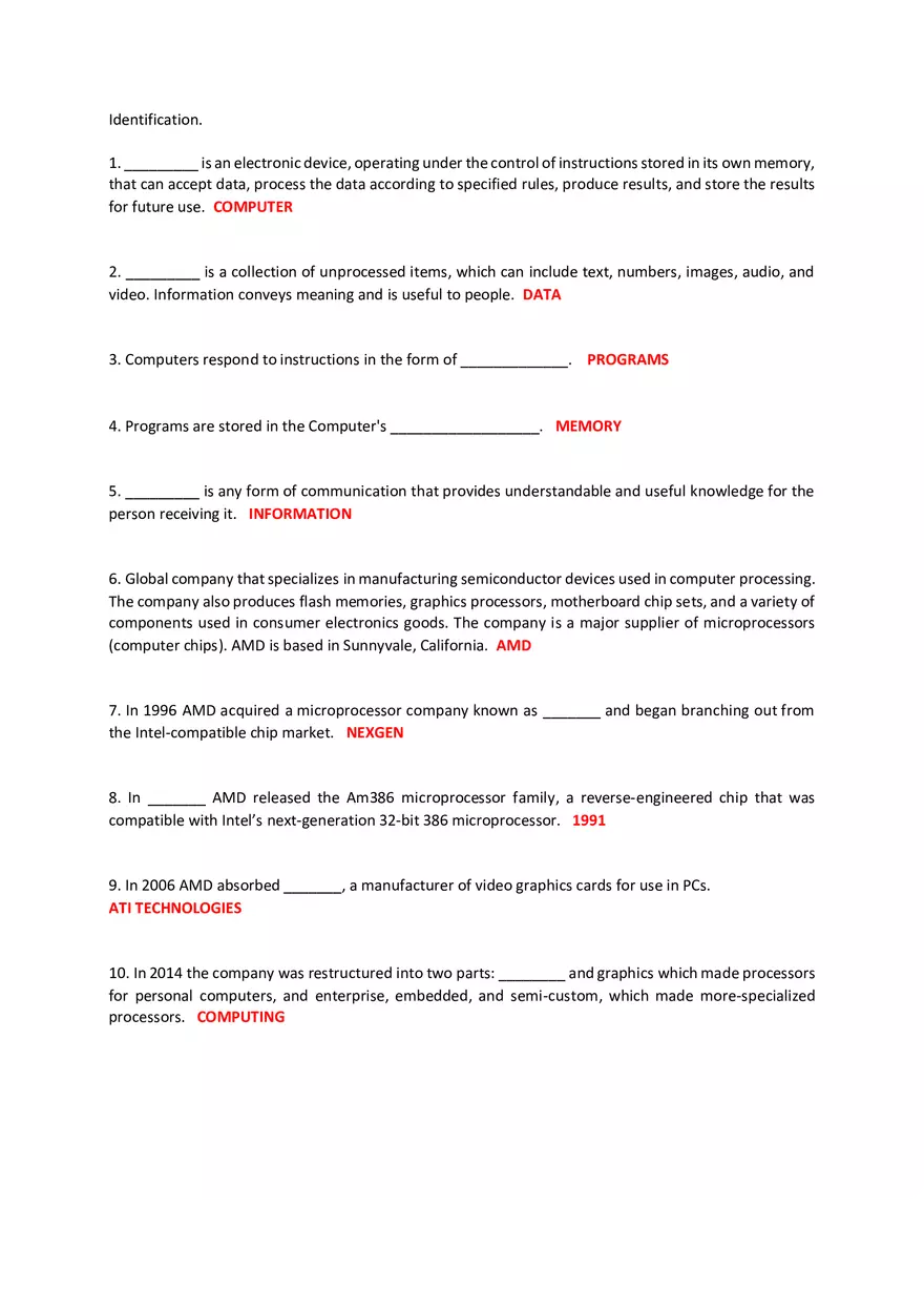 Identification Exam With Answers (Living in the IT Era) - Page 1