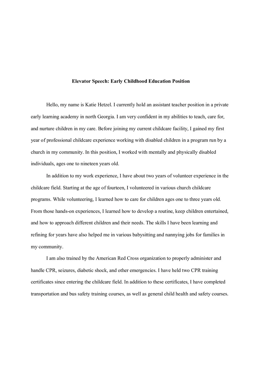 Elevator Speech - Page 1