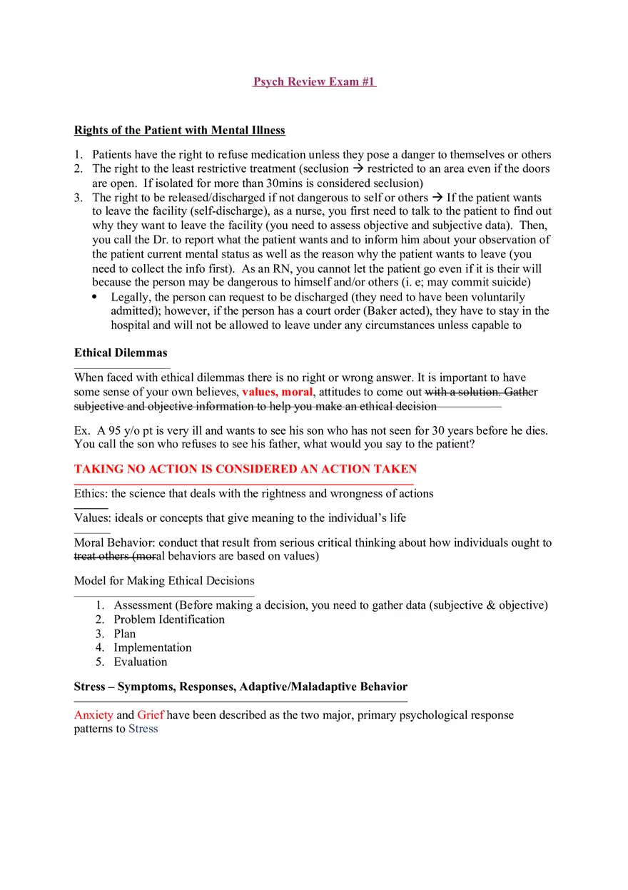 Review Exam 1 - Mental Health Notes - Page 1