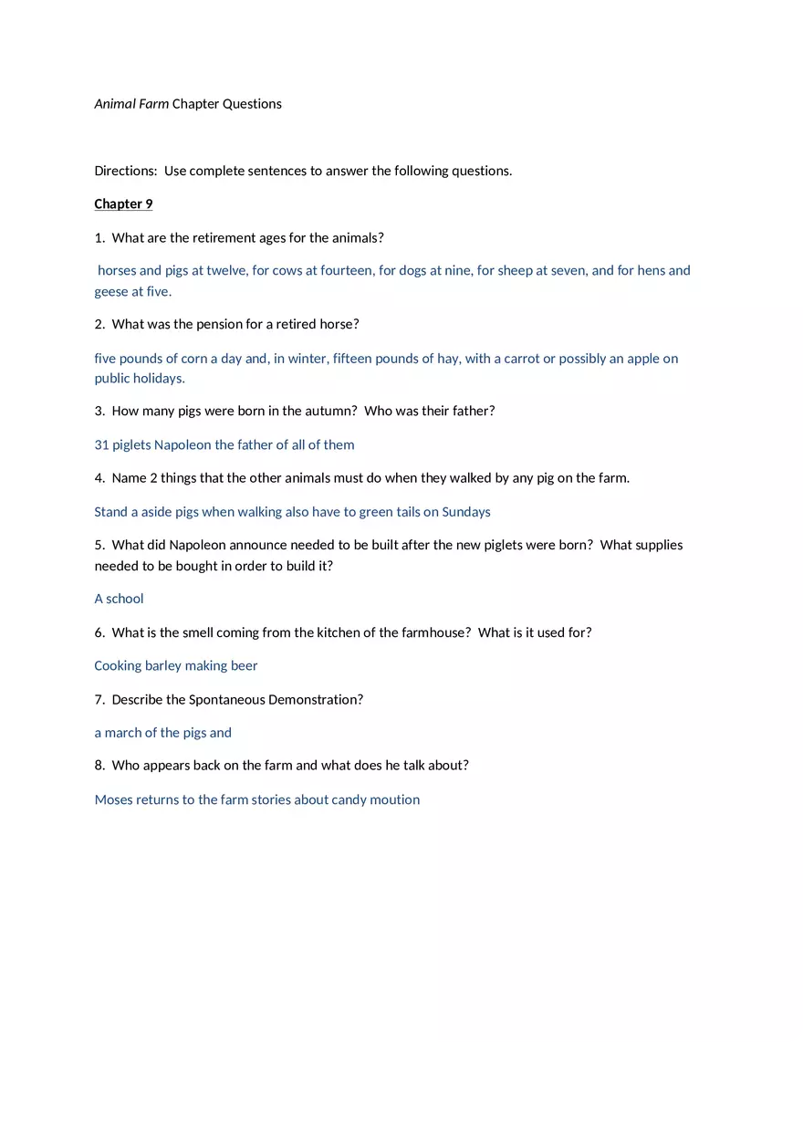 Animal Farm Chapters 9-10 QnA - Page 1