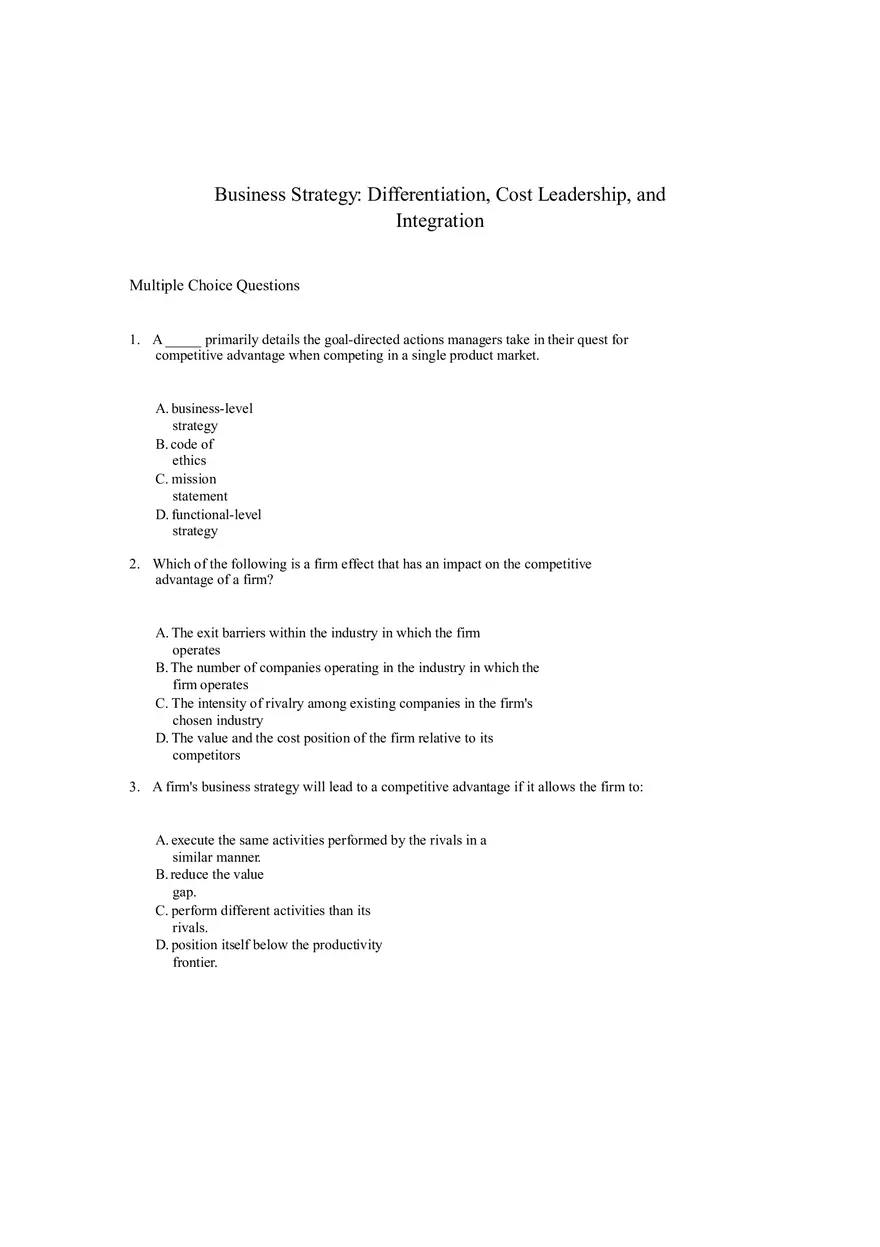 Differentiation, Cost Leadership, and Integration Part 1 - Page 1
