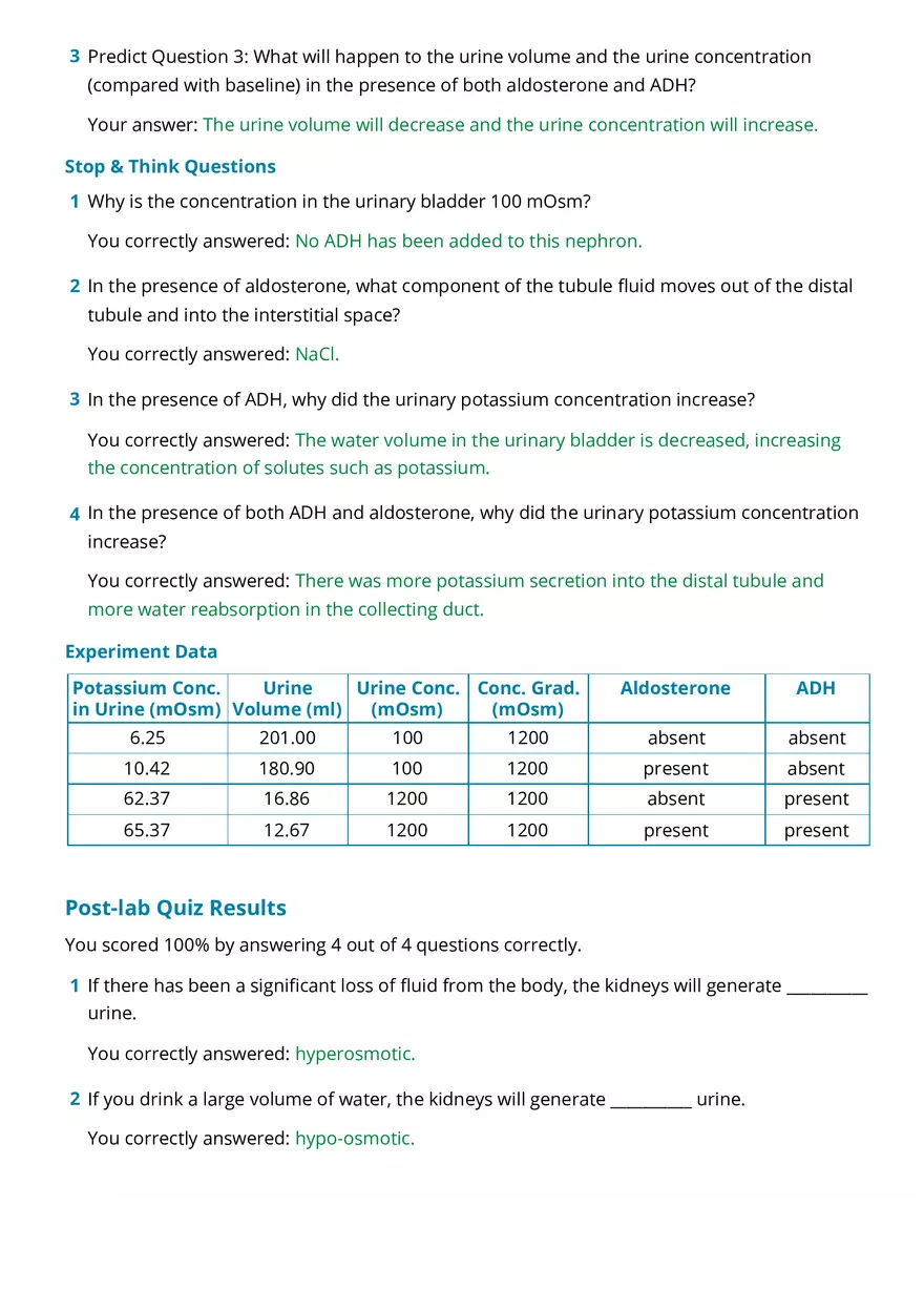 Exercise 9 The Eﬀect of Hormones on Urine Formation - Page 2