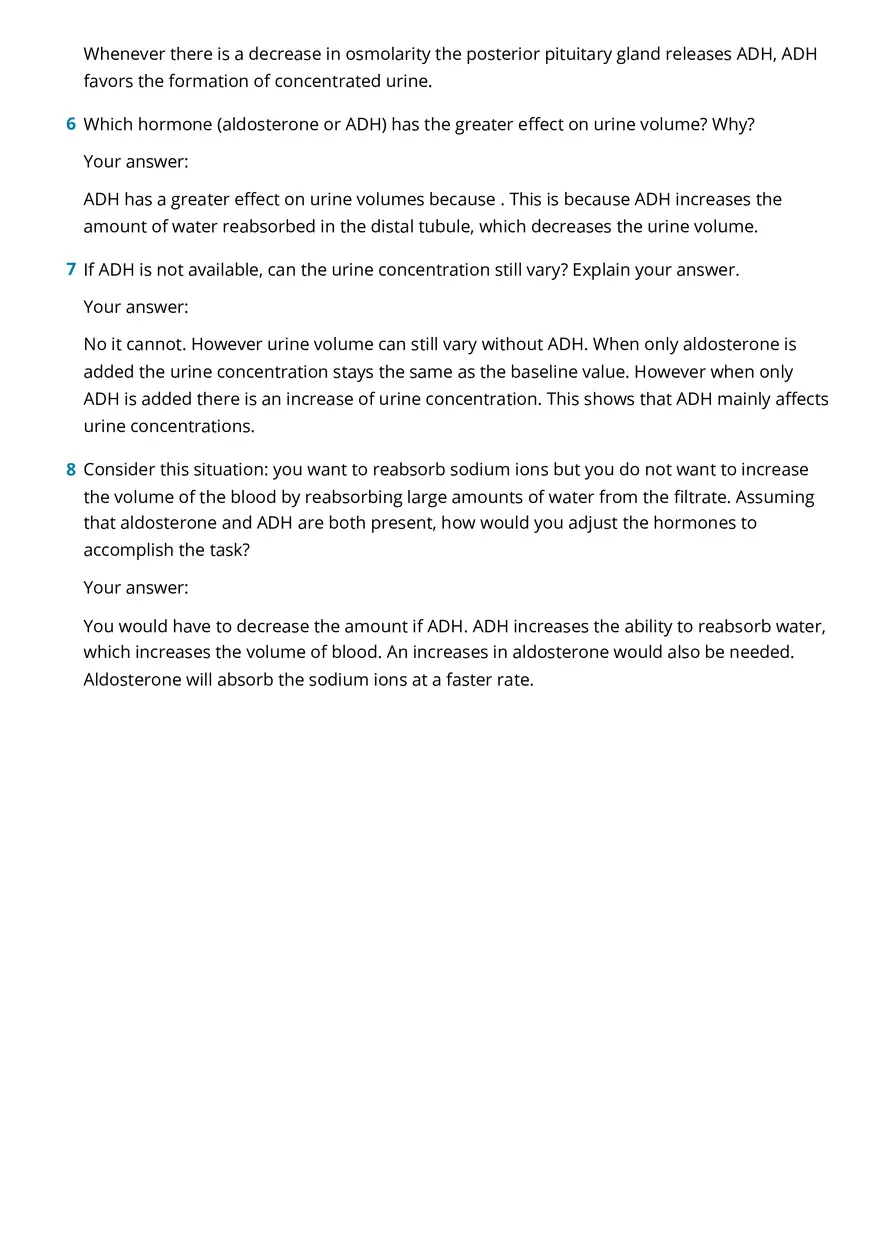 Exercise 9 The Eﬀect of Hormones on Urine Formation - Page 4