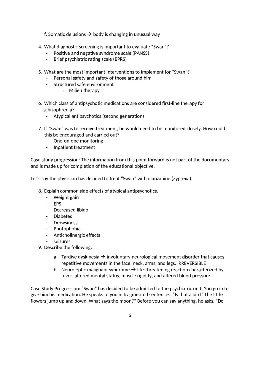 Schizophrenia Worksheet Term 2 - Page 2