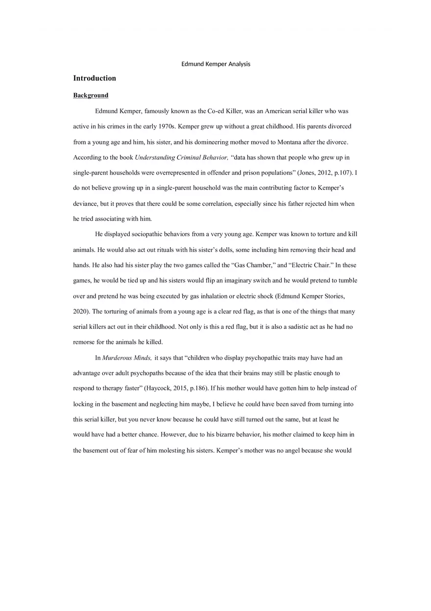 Edmund Kemper Analysis - Page 1