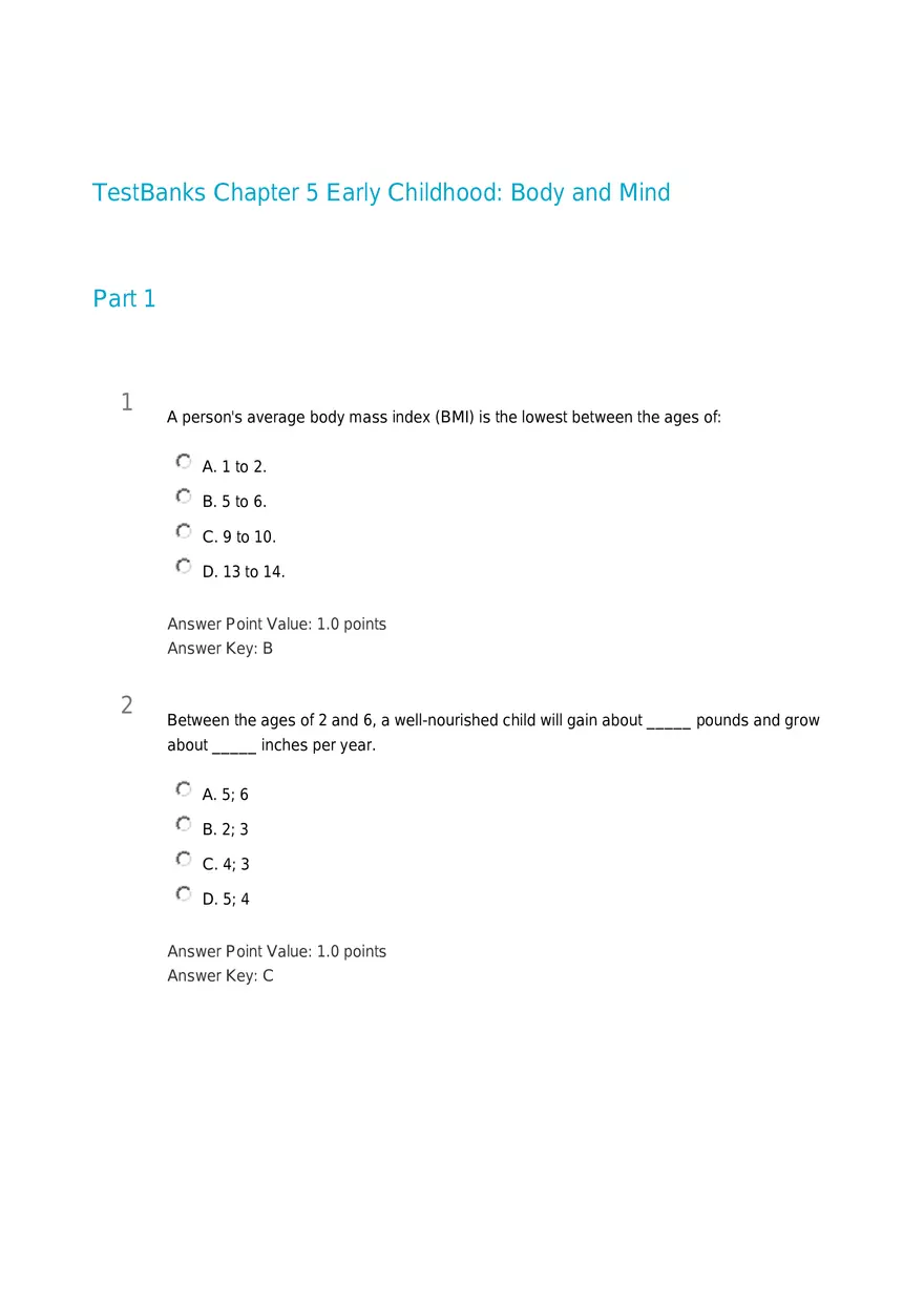 Early Childhood - Body and Mind Answers Part 1 - Page 1