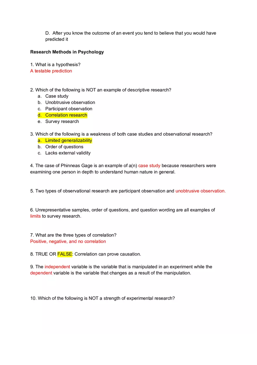 Introduction to Elementary Psychology Exam 1 Review - Page 2