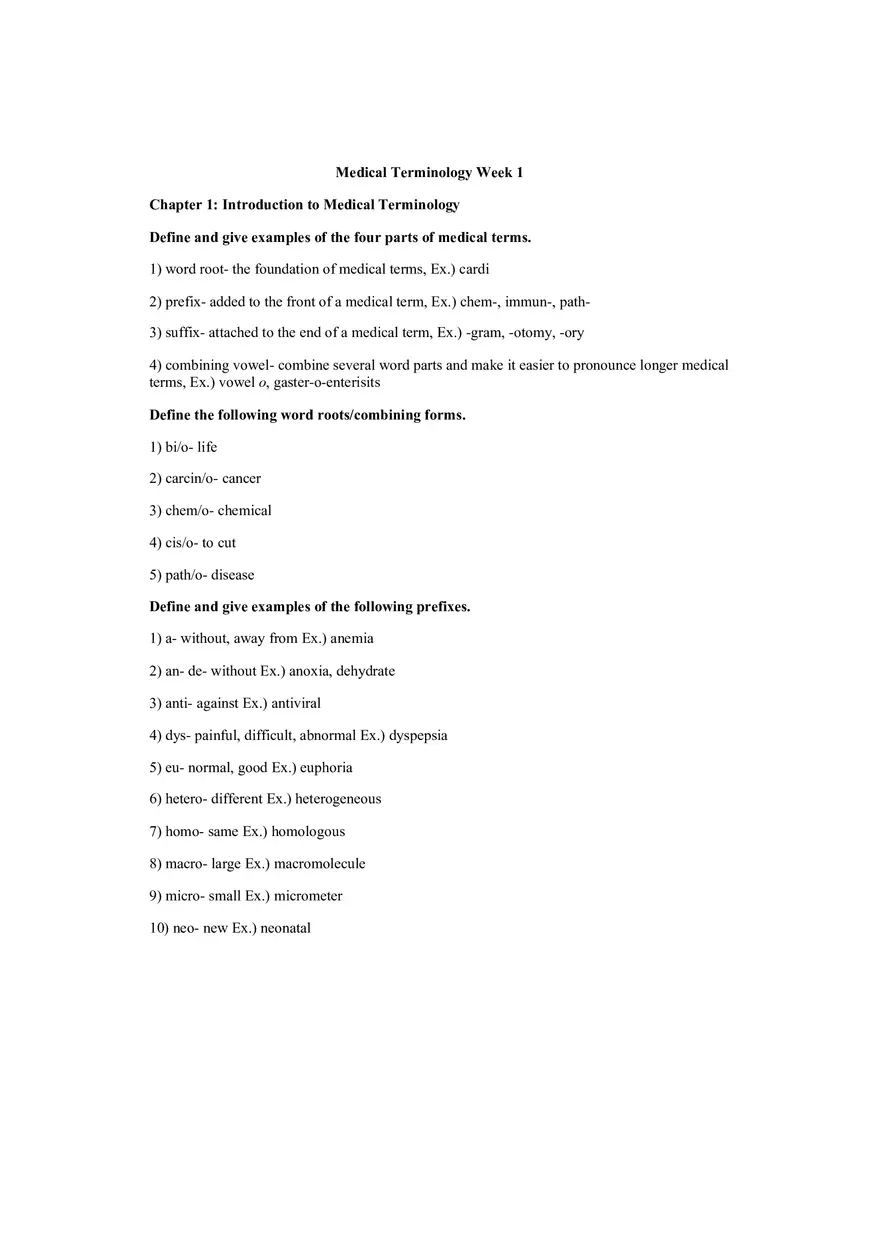 Medical Terminology Week 1 - Page 1