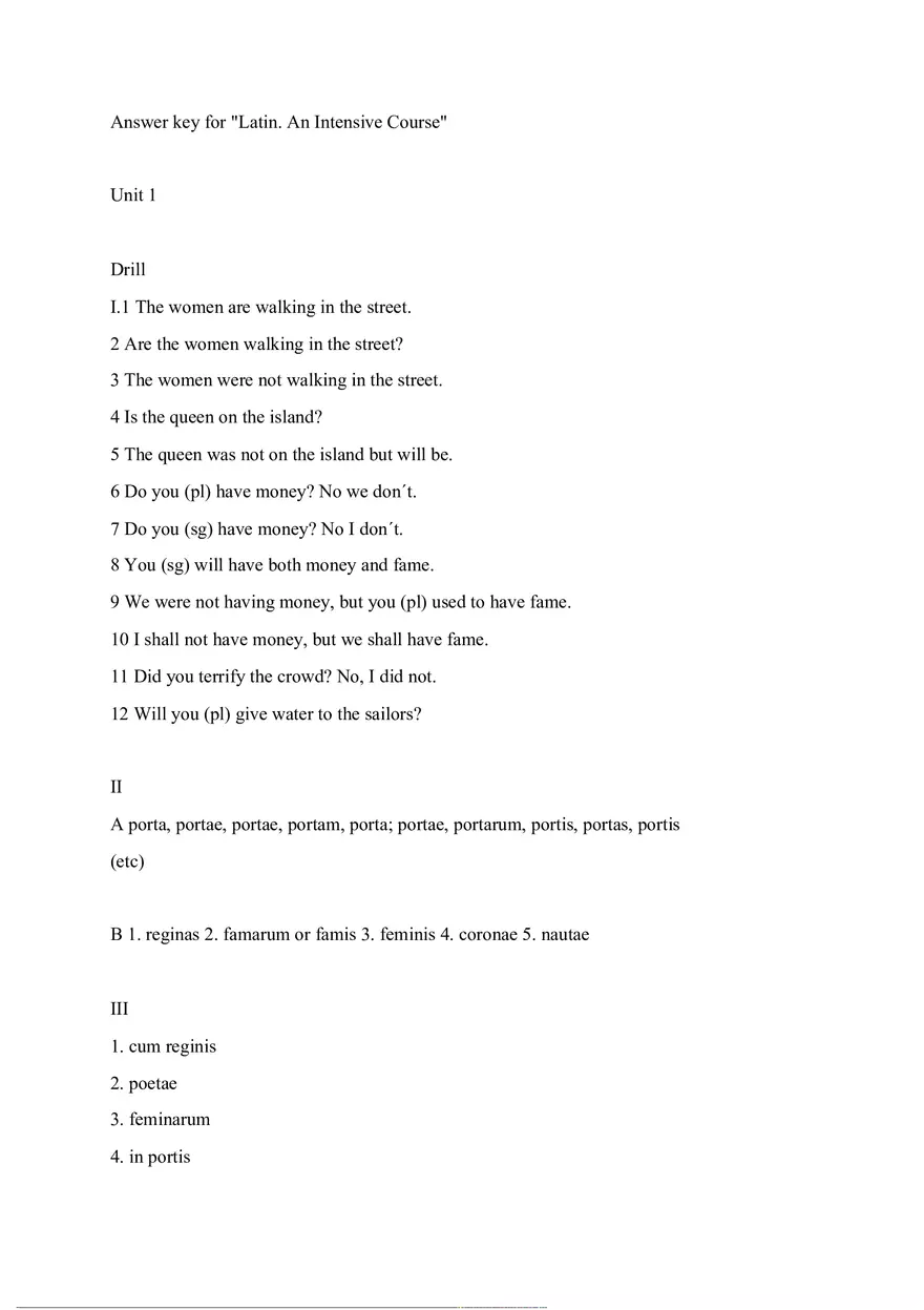 Answer Key for Latin. An Intensive Course Part 1 - Page 1