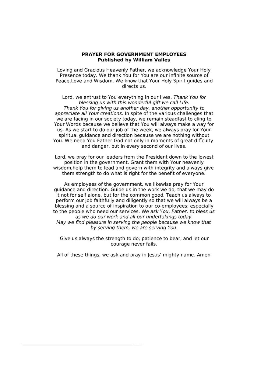 Prayer For Government Employees - Page 1
