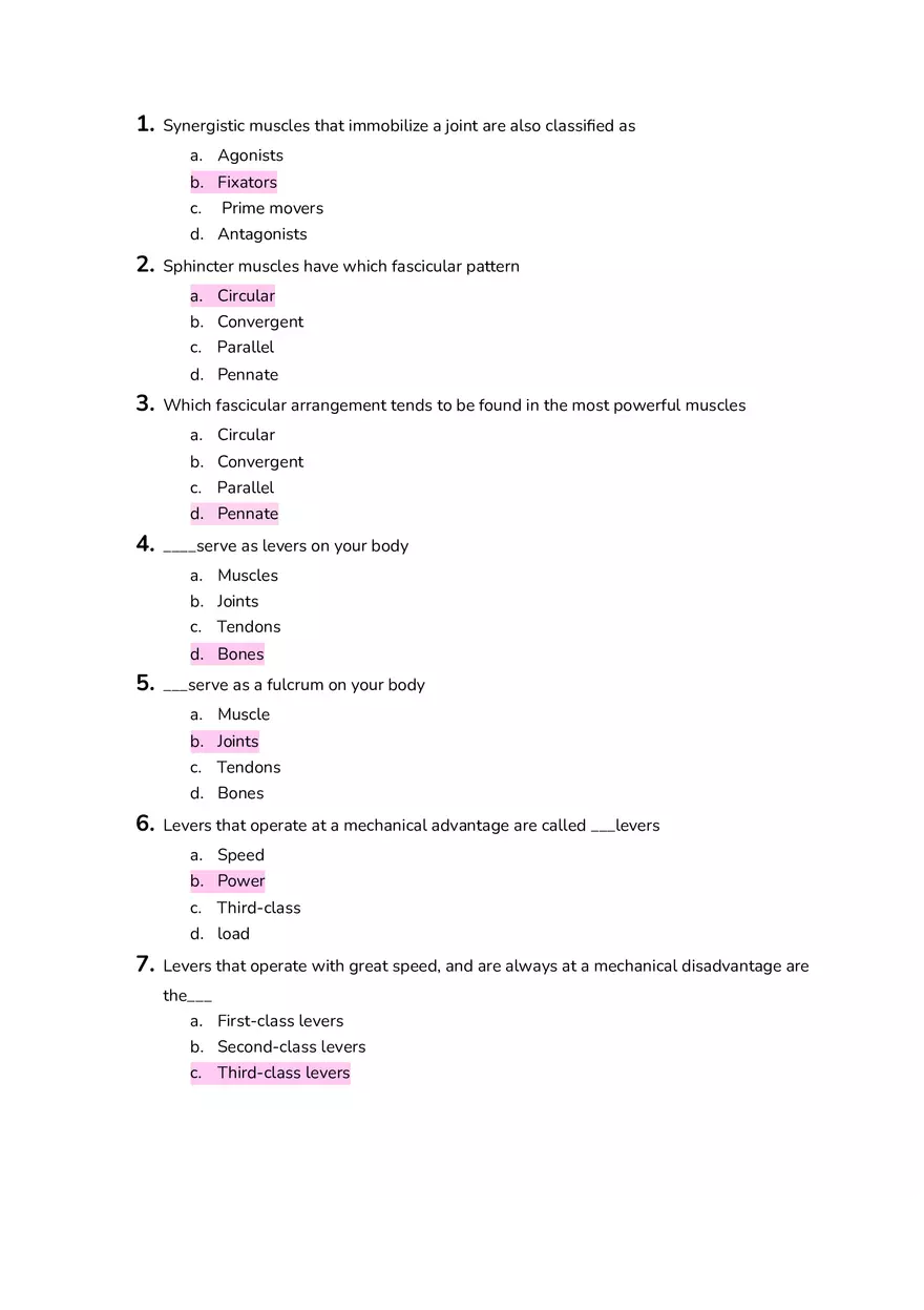 The Muscular System Quiz Questions Anatomy and Physiology - Page 1