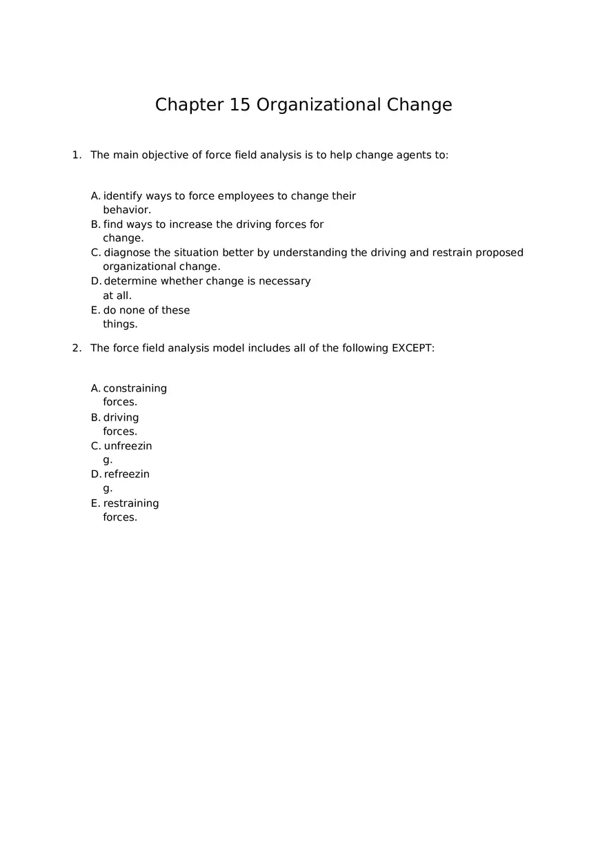 Chapter 15 Organizational Change Assignment 1 - Page 1