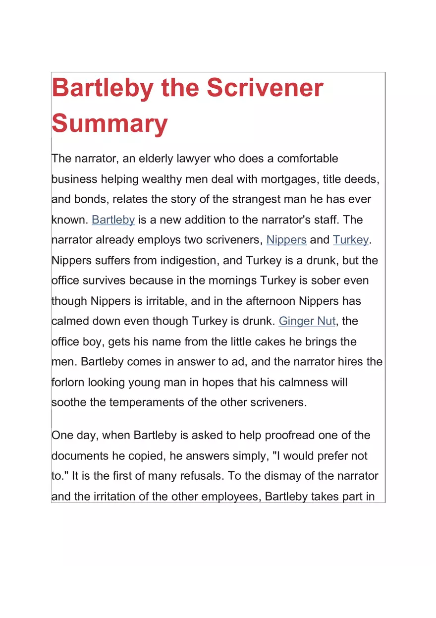 Summary Bartleby, the Scrivener - A Story of Wall Street - Page 1