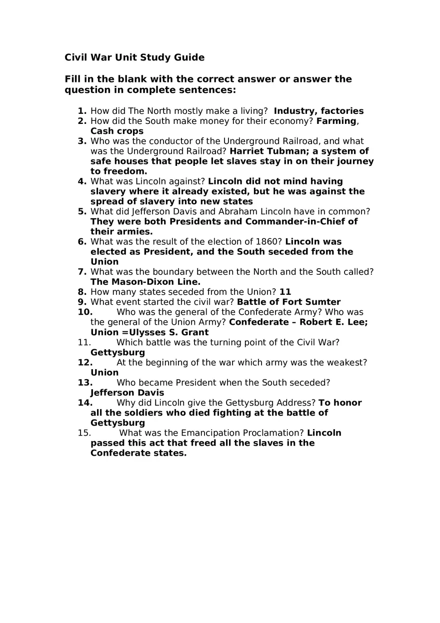 Civil War Study Guide - Page 1