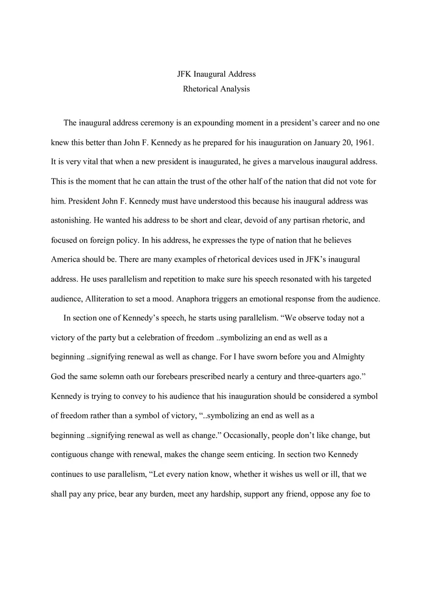 JFK Rhetorical Analysis - Page 1